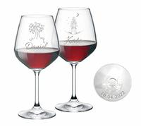 MASTERLASER3.0 Verre à vin personnalisé Verre à vin rouge gravé Personnalisable avec noms, initiales, date et différents caractères. Idée cadeau (4 pièces)