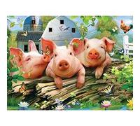 MasterPieces green Acres Three Lil Pigs Farm Scene Large EZ grip Linen Jigsaw Puzzle by Howard Robinson, 300-Piece G