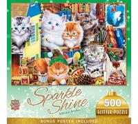MasterPieces Puzzle à paillettes de 500 pièces - Whisker Wishes - Chatons de vacances - 38,1 x 53,3 cm - Puzzle pour adulte, scène de Noël étincelante, compétences sociales et de résolution de