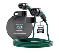 Masterplug Câble de Charge Rapide Mode 3 EV avec Mallette de Transport, Véhicule Électrique et Hybride Rechargeable Voiture deTtype 2 à Type 2, Monophasé, Câble de 10m, 7,4 KW, 32 A, EVC223210SL/CASE