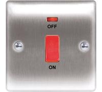 Masterplug NBS74 Interrupteur à 2 pôles en acier brossé avec témoin lumineux 45A