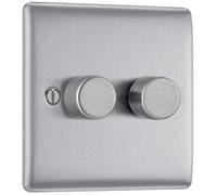 Masterplug NBS82-01 Interrupteur avec 2 variateurs d'intensité 2 positions marche/arrêt en acier brossé 400 W