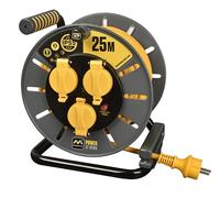 Masterplug Pro-XT Enrouleur de câble 25 m, rallonge IP55, 3 prises Schuko