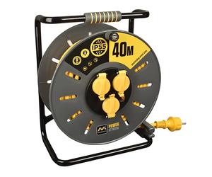 Masterplug Pro-XT Enrouleur de câble 40 m, rallonge prise IP55, rallonge électrique 3 prises Schuko, rallonge prise professionnelle 3 x 2,5 mm²