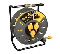 Masterplug Pro-XT Enrouleur de câble 50 m, prise IP55, rallonge électrique 3 prises Schuko