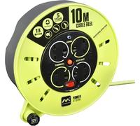 Masterplug Pro-XT Enrouleur de câble Cassette Moyenne 4 Prises avec poignée d'enroulement, découpe Thermique et Interrupteur d'alimentation, 10 mètres, câble Haute visibilité Vert