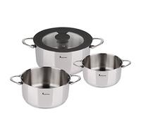 MasterPRO Foodies - Batterie de cuisine - 4 pièces avec des casseroles de 4, 20 et 24 cm et un couvercle en verre - fabriqué en acier inoxydable - compatible avec toutes sortes de cuisines