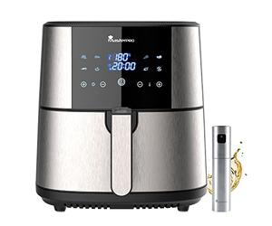 MasterPro Foodies | Kit Friteuse sans Huile XXL 6L Puissance 1800W | Avec Spray à huile | Avec Écran LED Tactile et Panier Antiadhésif | Friteuse à air | 8 Fonctions en 1