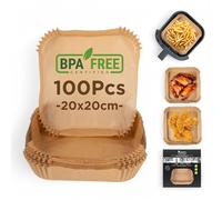 MasterPRO Foodies - Papier de cuisson pour friteuse - Sans BPA - Lot de 100 pièces - Moules carrés en papier pour friteuse de 20cm avec panier de 3-4,5L - Non blanchi