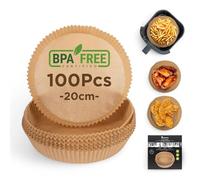 MasterPRO Foodies - Papier de cuisson pour friteuse - Sans BPA - Lot de 100 pièces - Moules ronds en papier pour friteuse de 26cm avec panier de 3-4,5L - Non blanchi