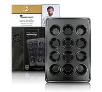 MasterPRO Moule à Muffins et Cupcakes | 12 Cavités | 42 x 30 x 3 Cm | sans PFOA | Acier de Carbone Noir