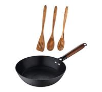 MasterPRO Odin - 4-Piece Game - WOK 24cm en fer pressé + 1 tourneur avec fentes - 1 cuillère solide - 1 cuillère avec fentes - facile à laver