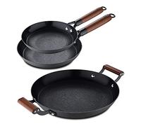 MasterPRO Odín - Lot de 2 poêles antiadhésives - 20 et 24 cm - Poêle à griller de 32 cm - En fer pressé - Poignées ergonomiques en bois - Pour tous les types de plaques