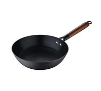 MasterPRO Odin - Wok en fer pressé de 24 cm, poêle à frire en céramique antiadhésive avec motif en nid d'abeille renforcé, poignée ergonomique en bois d'acacia, plaque à induction, sans toxiques