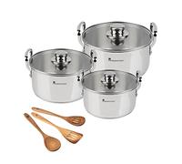 MasterPro Smart | Batterie de cuisine 6 pièces et 3 ustensiles | Faitouts et poêles en acier inoxydable | Ensemble de faitouts de 11,7 L, 6,5 L et 3,1 L | Pour tous les types de cuisinières
