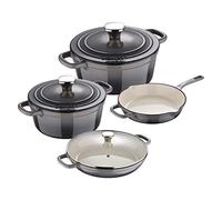 MasterPro Unique | Batterie de cuisine 7 pièces Set 3 faitouts 19, 27 et 30,5 cm avec couvercles 1 poêle 24,5 cm poignées ergonomiques pour tous types cuisinières, BGKIT-0013, Gris