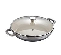 MasterPro Unique | Poêle basse avec couvercle | Casserole de 30,5 cm | Blanc | Fabriquée en fonte | Poignées ergonomiques | Cocotte de cuisine | Compatible avec tous les types de cuisinières