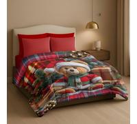 Masters House Couette d'hiver pour lit double impression numérique HD 4K en microfibre hypoallergénique, rembourrage chaud et doux, design de Noël élégant, fabriqué en Italie (ours)