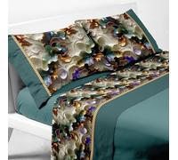 Masters House - Parure de lit double satin et coton à impression numérique HD, drap housse avec coins maximum, 2 taies d'oreiller en satin et 2 taies d'oreiller en coton - Avec cordon (vagues colorées