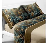 Masters House - Parure de lit double satin et coton à imprimé numérique HD, drap housse avec coins maximum, 2 taies d'oreiller en satin et 2 taies d'oreiller en coton - Avec cordon (forêt dorée)