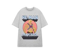 Masters of the Universe He-Man T-shirt pour homme | T-shirt graphique à manches courtes pour adultes en gris | Sword & Planet Cartoon Series Apparel, gris, M
