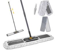 MASTERTOP 90cm Balai Serpillere Professionnel en Aluminium, Balai Serpillière Microfibre avec Manche Télescopique, Vadrouille Industriel Rotative 360° pour Bureau, Entrepôt, Garage, 2 Tampons (Gris)