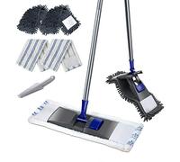 MASTERTOP Balai de Sol Professionnel en Microfibre, Balai Plat pour parquet, carrelage, stratifié, Vinyle, avec 4 recharges, poignée Extensible