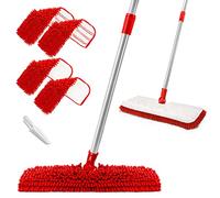 MASTERTOP Balai en Microfibre pour Le Nettoyage du Sol, Balai à poussière en Bois Dur, Balai Humide avec 4 serpillères de Rechange lavables, Balai à Franges pour Le Nettoyage du Sol avec 1 grattoir -