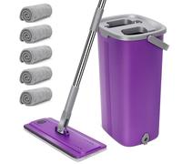 MASTERTOP Balai Microfibre et Seau Essoreur, Serpillière Plat Rotatif 360° et Seau Auto-Lavage, Vadrouille de Mains Libre pour Nettoyage de Sol, avec 5 Serpillières Réutilisables (Violet)