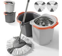 MASTERTOP Ensemble Balai Serpillère et Seau Essoreur - Eau Propre/Eau Sale | Essorage Par Pression, Manche Télescopique Réglable, Tête Rotative à 360° - 2 Housses Microfibres Lavables