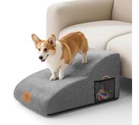 MASTERTOP Escaliers pour Chiens à 2 Marches Étendus en Éponge, Échelle Large pour Animaux de Compagnie, Escaliers Chien Antidérapant pour Animal Âgé/Blessé avec Housse Amovible et Lavable (Gris)