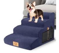 MASTERTOP Escaliers pour Chiens à 4 Marches en Éponge Haute Densité, Large Échelle Antidérapant pour Animaux de Compagnie pour Monter Canapé et Lit, avec Housse Amovible (Bleu)