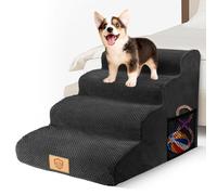 MASTERTOP Escaliers pour Chiens à 4 Marches en Éponge Haute Densité, Large Échelle Antidérapant pour Animaux de Compagnie Âgé/Blessé pour Monter Canapé/Lit, avec Housse Amovible (Noir)