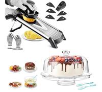 MASTERTOP Kit Professionnel : Mandoline Japonaise en INOX avec Lame Tranchante en Cloche à Gâteaux Transparente avec Plateau Réversible | Ensemble Multifonction pour la Cui