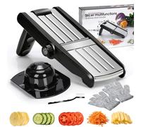 MASTERTOP Mandoline 5 en 1 pour cuisine, mini trancheuse à légumes en acier inoxydable avec gant de sécurité et brosse de nettoyage, hachoir réglable pour pommes de terre