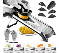 MASTERTOP Mandoline Cuisine Professionnelle en Inox avec Lame Tranchante en V, Mandolina Japonaise pour Tranche/Julienne, Mandoline Coupe-légumes Multifonctionnel de Différents Epaisseurs