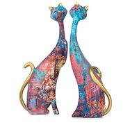 masteymoh Lot de 2 statues de chat pour décoration d'intérieur - Sculptures et figurines de chat en résine de 24 cm - Statue de couple de chats pour bibliothèque et bureau (graffiti Y142)