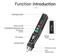 Mastfuyi FY18D Testeur de tension non AC avec double plage 12 V 1000 V 48 V 1000 V Multifonction NCV AC Stylo de mesure de tension Test de température de fil neutre sous tension