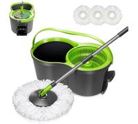 Masthome Balai à Frange et Seau à Pédale, Balai Serpillère Rotatif avec Système d'essorage Intégré, Envoyer 3 Recharge en Microfibre, 9.8L