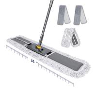 Masthome Balai à poussière Commercial de 81,3 cm, Balai Plat réglable de 152,4 cm avec Long Manche, Balai à poussière Industriel avec 1 Coton et 2 tampons en Microfibre pour Le Nettoyage du Bois Dur,