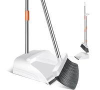Masthome Balai et Pelle à Poussière, Pelle et Balayette Long Manche Réglable, Balayette Pelle Ensemble avec Dustpan Teeth Combs pour Le Nettoyage Intérieur, Blanc