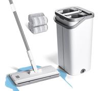 Masthome Balai Serpillère Microfibre 140cm et Seau Essoreur, Serpillière Plat Rotative 360° avec 4 Serpillères Réutilisables, Vadrouille de Mains Libre pour Sols Bois, Stratifiés, Carrelage et Marbre