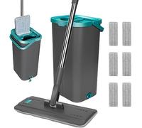 Masthome Balai Serpillère Microfibre, Balai Plat Professionnel avec 6 Tampons Réutilisables, Serpillère Nettoyage pour Sols et Seau Essoreur Convient pour Salon, Chambre, Bureau