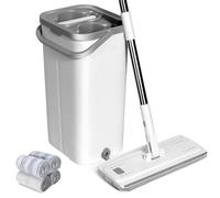 Masthome Balai Serpillère Microfibre, Serpillère Balai à Plat et 4 Tampons Réutilisables, Serpillère Seau Essoreur avec Seau pour Nettoyage Types Sols