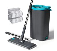 Masthome Balai Serpillère Microfibre, Serpillère Seau Essoreur, Serpillière Plat Rotatif 360° avec 140cm Manche en Aciers Inoxydables et 4 Serpillères Réutilisables, Balais Nettoyer Sol Tous Types