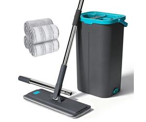 Masthome Balai Serpillère Microfibre, Serpillère Seau Essoreur, Serpillière Plat Rotatif 360° avec 140cm Manche en Aciers Inoxydables et 4 Serpillères Réutilisables, Balais Nettoyer Sol Tous Types