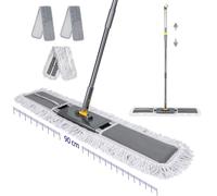 Masthome Balai Serpillère Plat Professionnel Grand Format, Manche Métallique Téléscopique 154 cm, Tête en Aluminium, Usage Domestique et Professionnel, Maison, Bureau, Garage, Entrepôt, 3 Serpillères