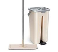 Masthome Balai Serpillière et Seau Essoreur, Microfibre Plat Rotative 360° avec 3 Serpillères Réutilisables, Vadrouille de Mains Libre pour Sols Bois
