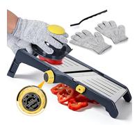 Masthome Mandoline Cuisine Professionnelle, 10 en1 Coupe Legumes Multifonctions, Mandoline Manuel avec Lames en Acier Inoxydable Réglables, Rapeuse Legume Équipée d’ un Brosse et de Gants de Sécurité