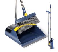 Masthome Pelle et Balayette Long Manche, Rotatif à 180 Degrés de Balai, Balayette Pelle Ensemble avec Poignée Réglable et Teeth Combs pour Le Nettoyage Intérieur, Bleu